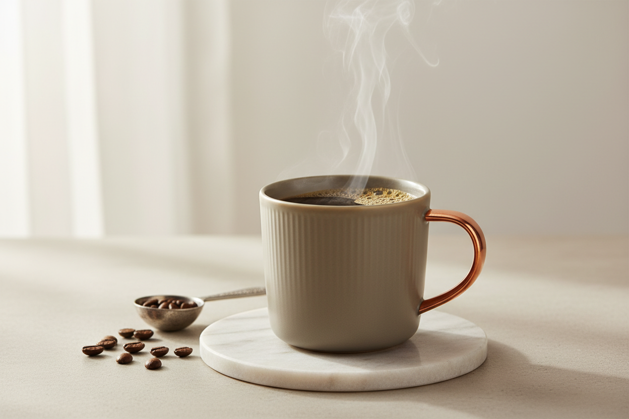 hasme una imagen con una taza y un cafe como si fuera para una empresa online